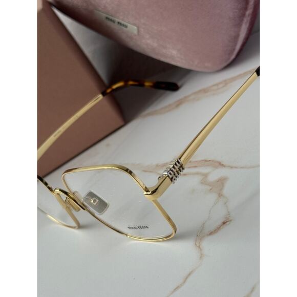 NEW Miu Miu M51YV Gold Square Logo Metal Eyeglasses Frames main image 5